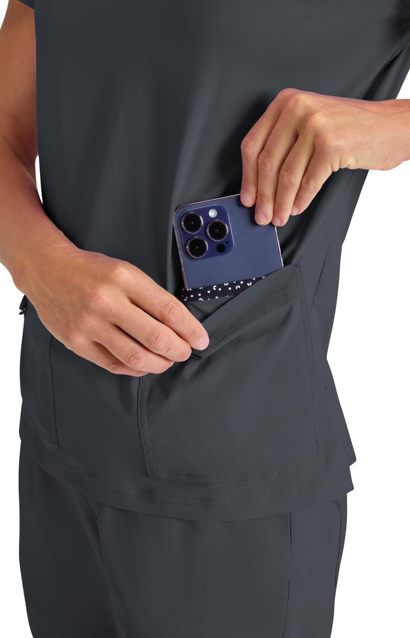 KOI Basics Becca Women's 4-Pocket Stretch Scrub Top Charcoal X-Small - Image 4